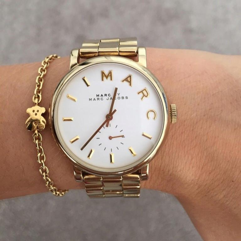 Marc Jacobs Baker White Dial Gold Steel Strap Watch for Women - MBM3243