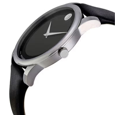 Movado Museum Black Dial Black Leather Strap Watch For Men - 606502
