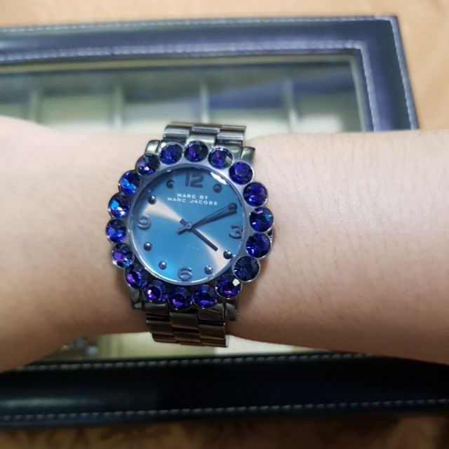 Marc Jacobs Amy Purple Dial Black Steel Strap Watch for Women - MBM3224