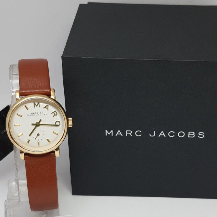 Marc Jacobs Baker White Dial Brown Leather Strap Watch for Women - MBM1317
