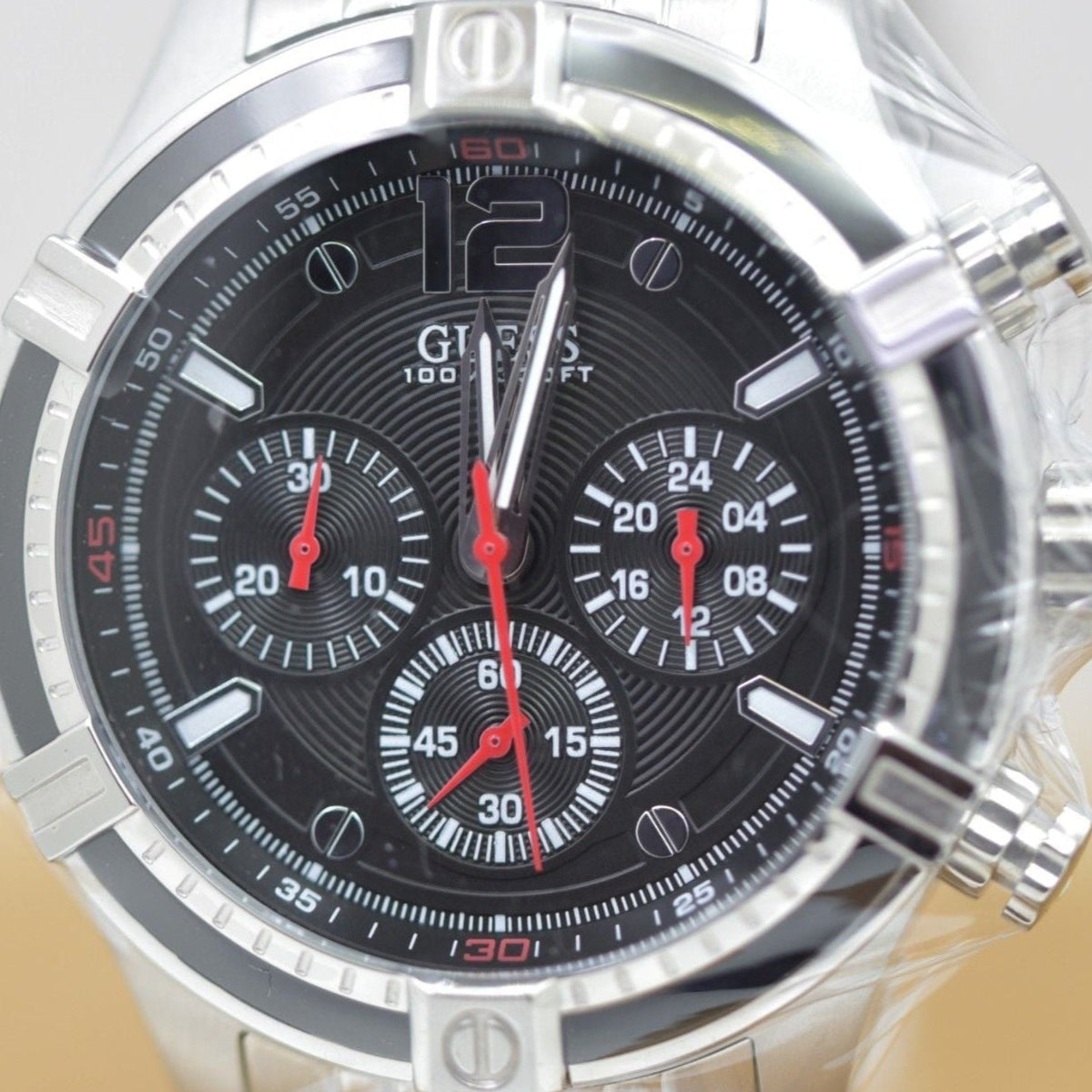 Guess Circuit Chronograph Black Dial Silver Steel Strap Watch For Men - W0968G1