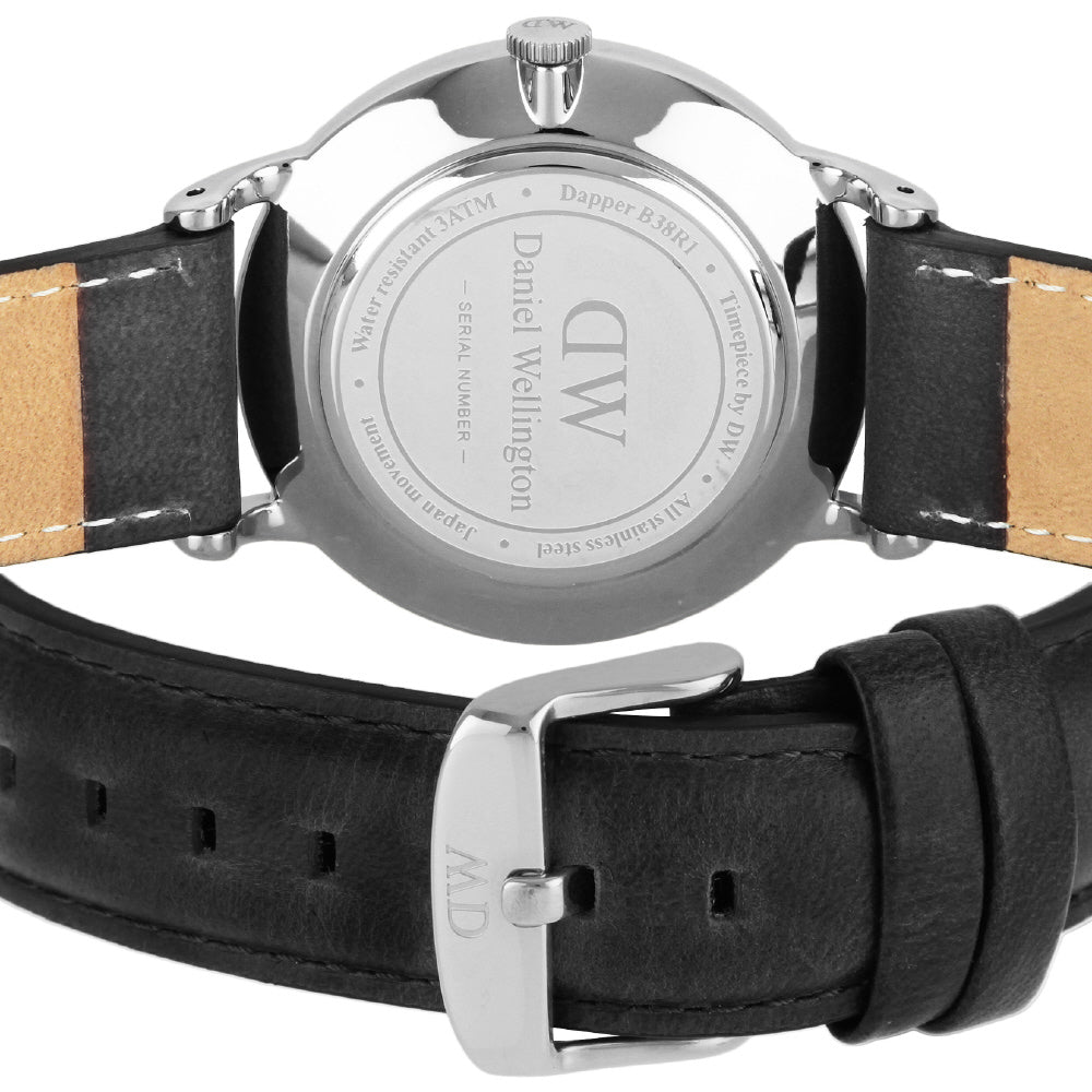 Daniel Wellington Dapper Sheffield White Dial Black Leather Strap Watch For Men - DW00100088