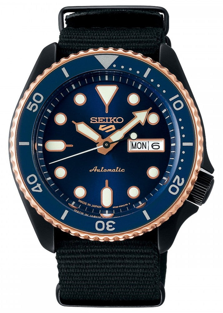 Seiko 5 Sports Automatic Blue Dial Black NATO Strap Watch for Men - SBSA098