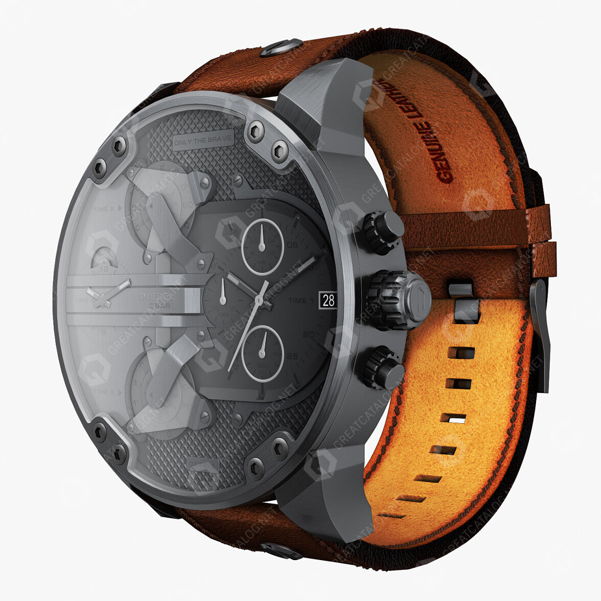 Diesel Mr Daddy Chronograph Grey Dial Brown Leather Strap Watch For Men - DZ7413