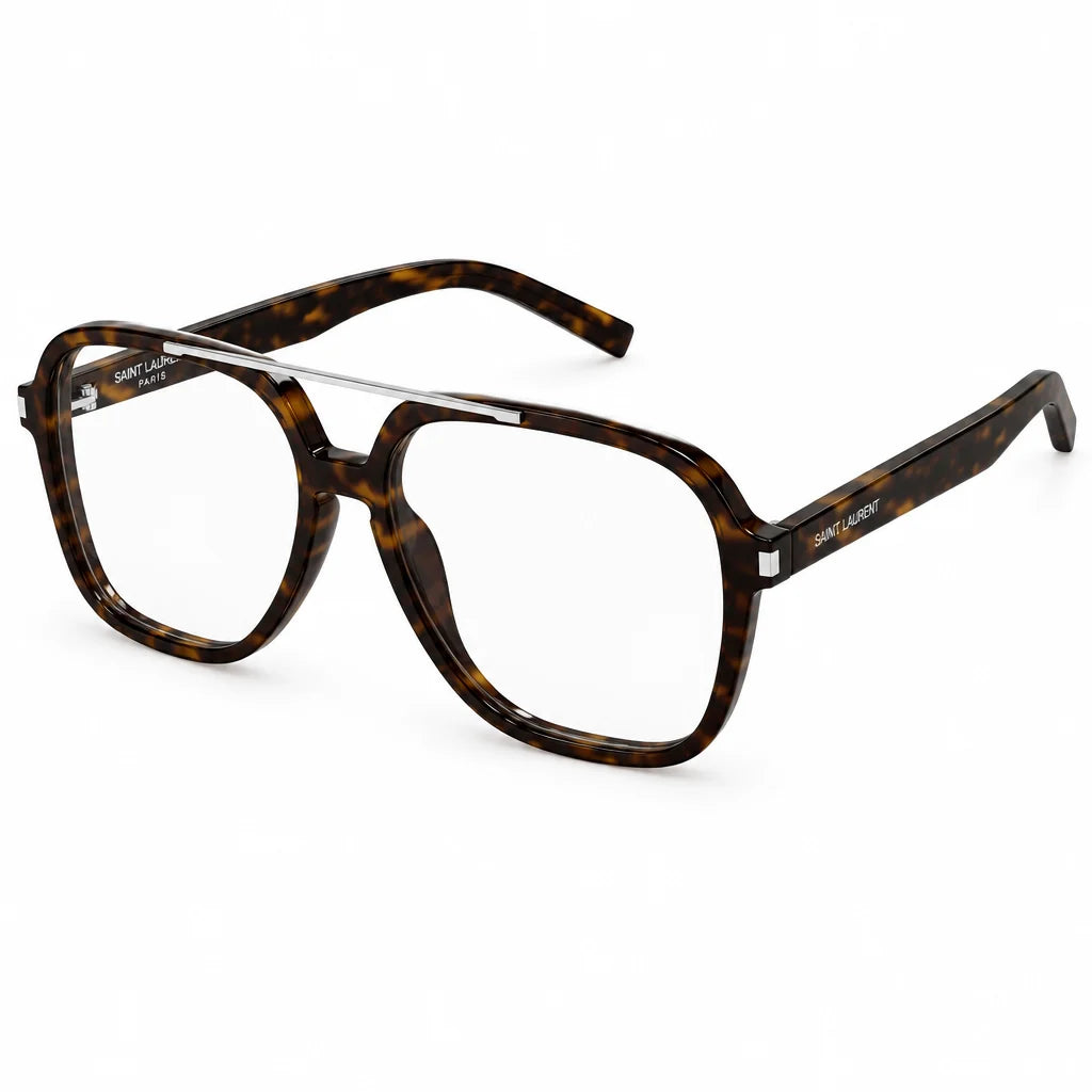 Saint Laurent Women SL 545 Geometric Aviator 002 Dark Havana Sunglasses