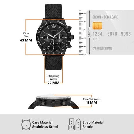 Emporio Armani Mario Chronograph Black Dial Black Nylon Strap Watch For Men - AR11453