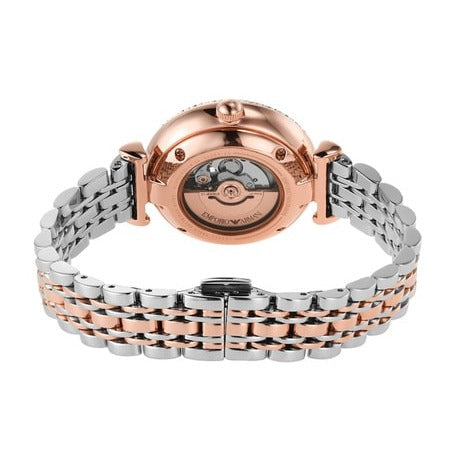 Emporio Armani Meccanico Automatic Mother of Pearl Dial Two Tone Steel Strap Watch For Women - AR60049