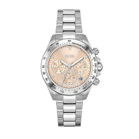 Hugo Boss Novia Chronograph Pink Dial Silver Steel Strap Watch for Women - 1502615
