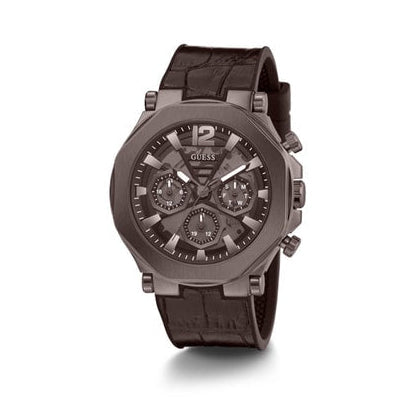 Guess Edge Chronograph Brown Dial Brown Leather Strap Watch For Men - GW0492G2