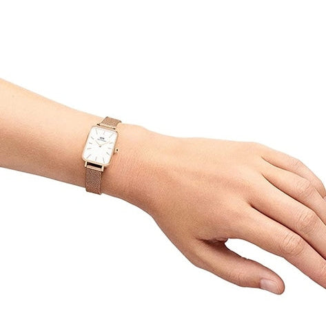 Daniel Wellington Quadro Pressed Melrose White Dial Stainless Steel Watch For Women - DW00100431
