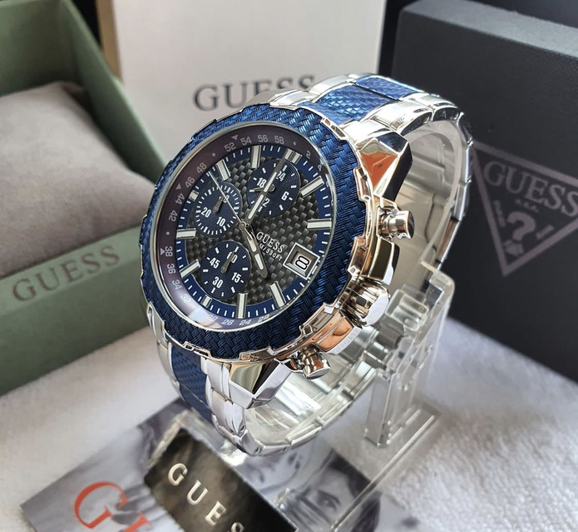 Guess Octane Chronograph Blue Dial Two Tone Steel Strap Watch for Men - W1046G2