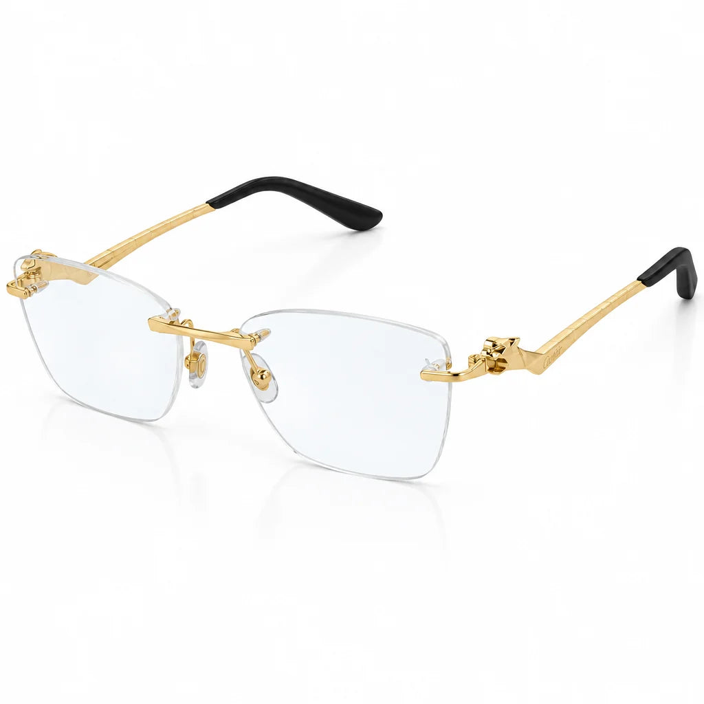 Cartier Panthère de C Unisex Rimless Optical Glasses Gold Finish Temple