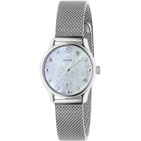 Gucci G-Timeless Mother of Pearl Dial Silver Mesh Bracelet Watch For Women - YA126583
