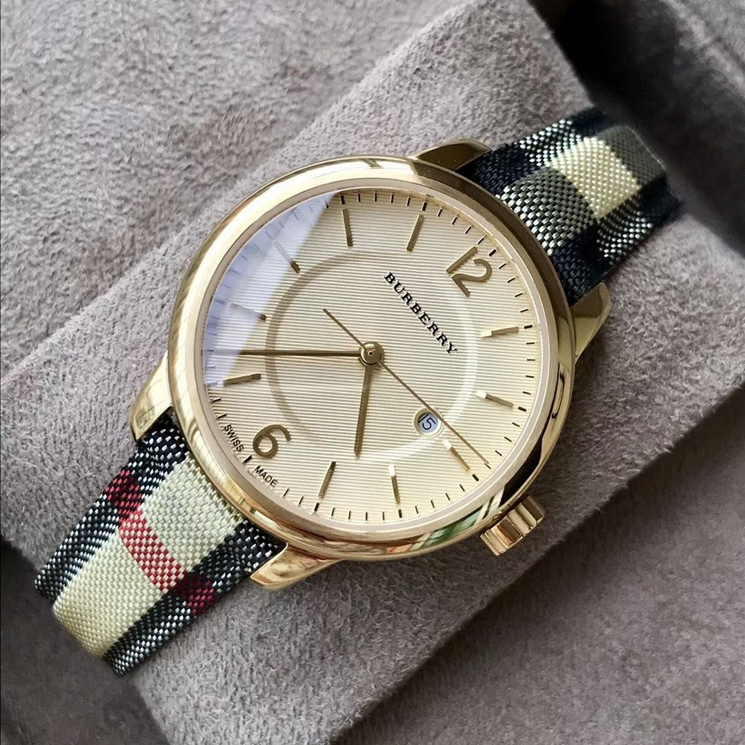 Burberry Classic Champagne Gold Dial Horseferry Leather Strap Watch for Women - BU10104