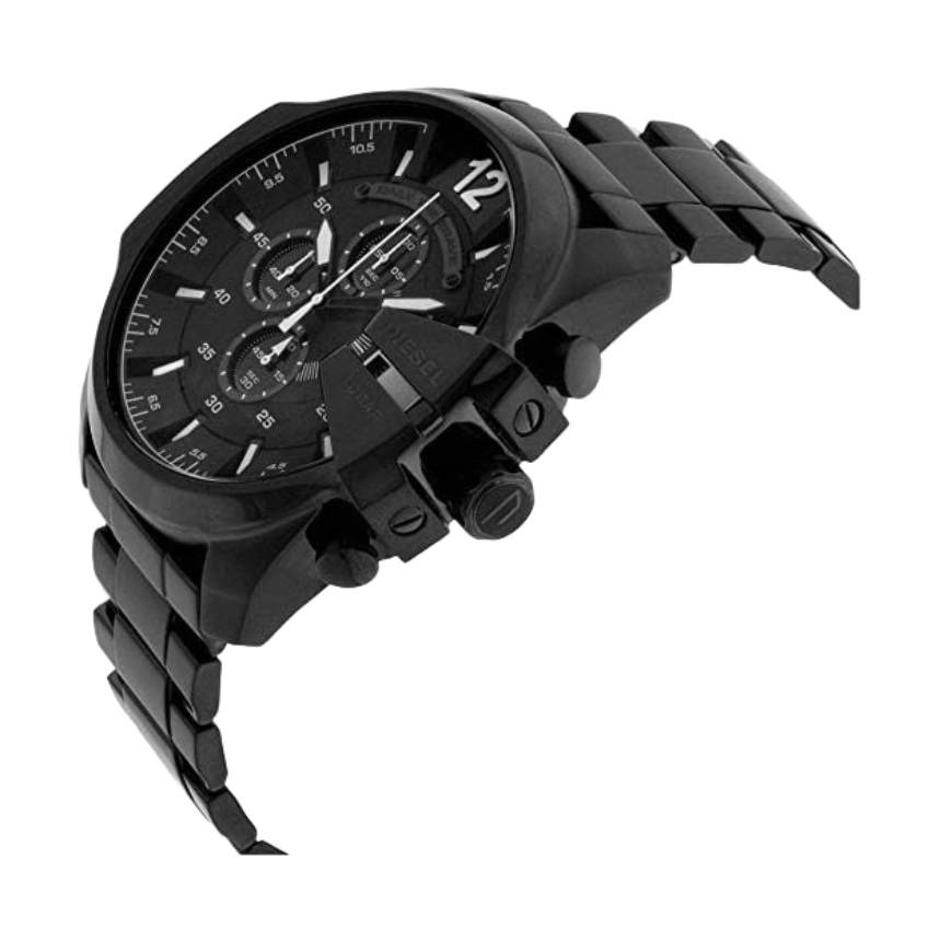 Diesel Mega Chief Chronograph Black Dial Black Steel Strap Watch For Men - DZ4283