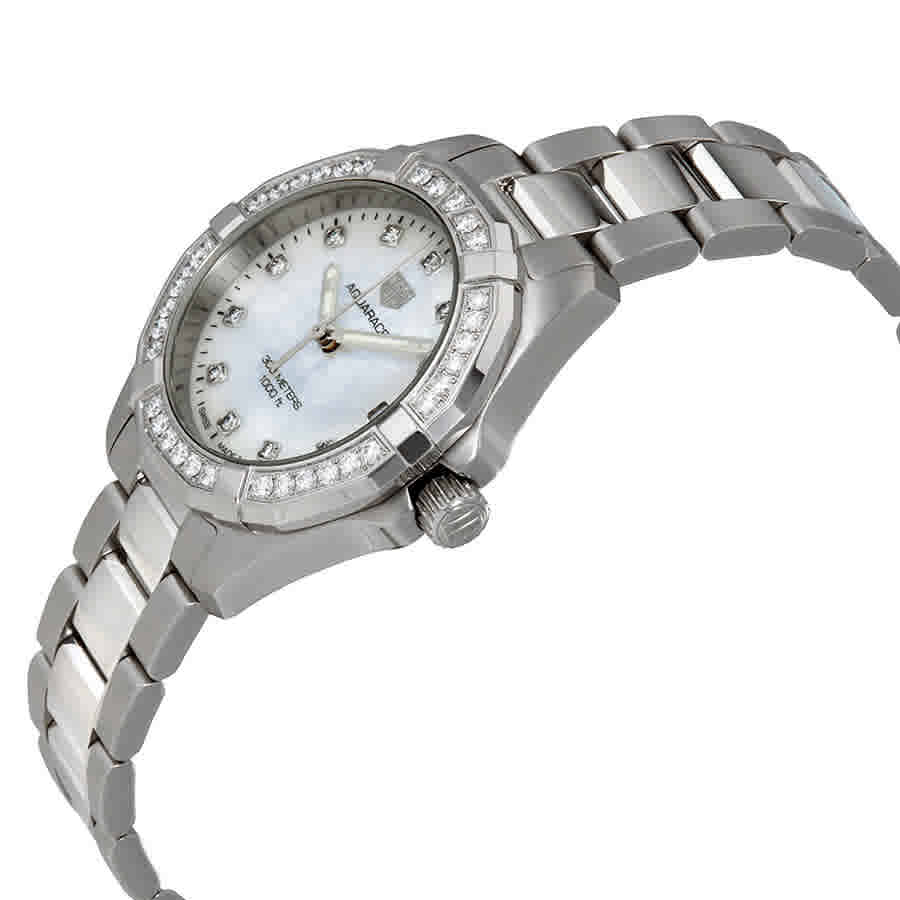 Tag Heuer Aquaracer Diamonds White Mother of Pearl Dial Silver Steel Strap Watch for Women - WBD1315.BA0740