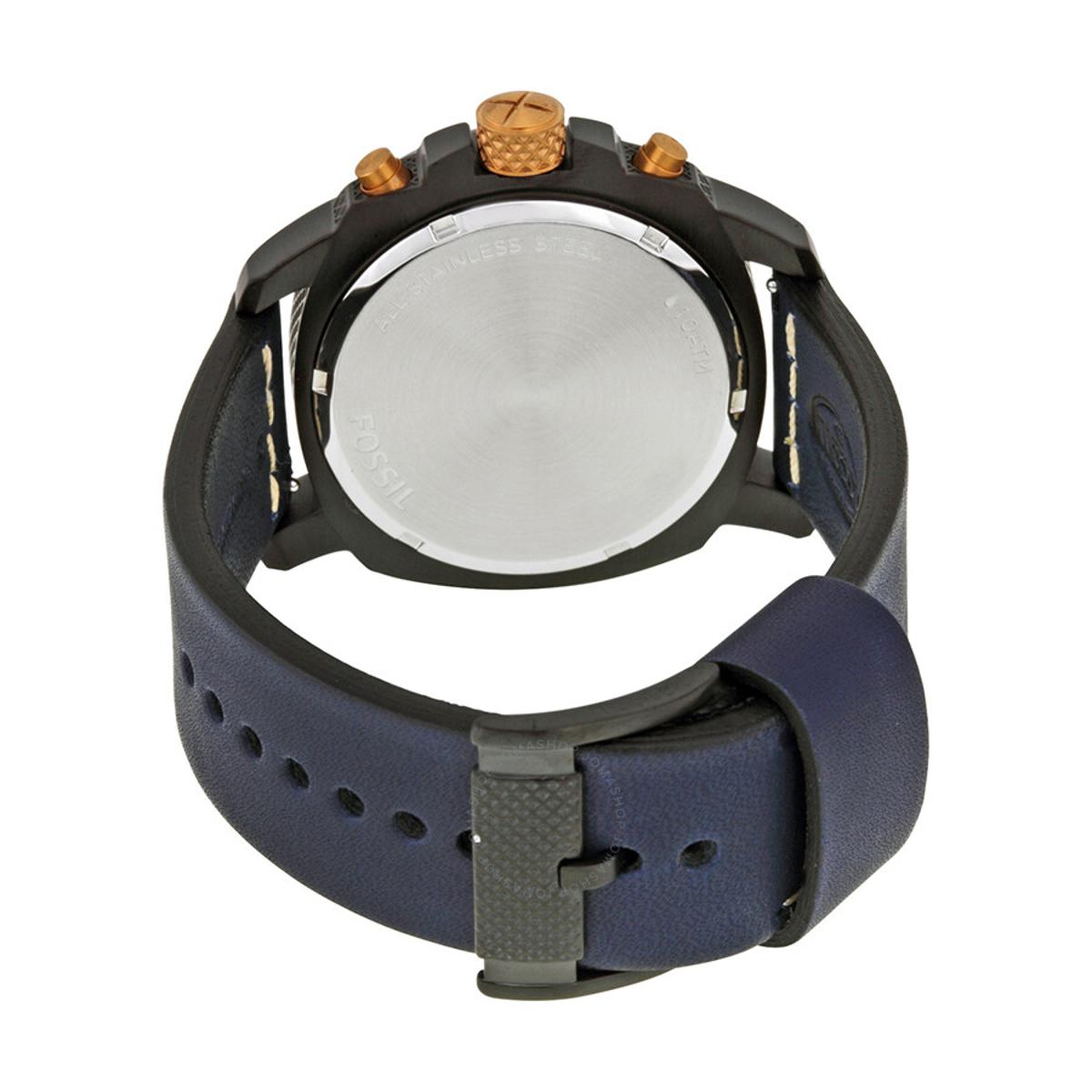 Fossil Modern Machine Chronograph Black Dial Blue Leather Strap Watch for Men - FS5066