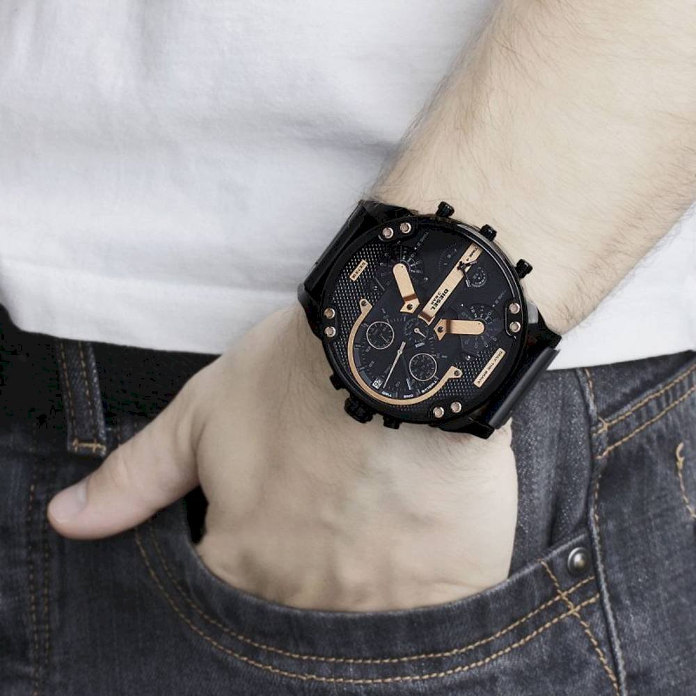 Diesel Big Daddy Chronograph Black Dial Black Steel Strap Watch For Men - DZ7312