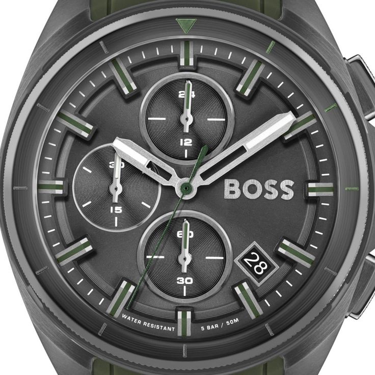 Hugo Boss Volane Chronograph Grey Dial Green Silicone Strap Watch For Men - 1513952