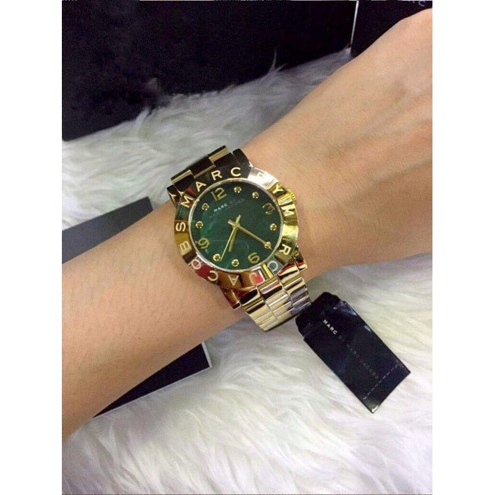 Marc Jacobs Amy Green Dial Gold Steel Strap Watch for Women - MBM8609