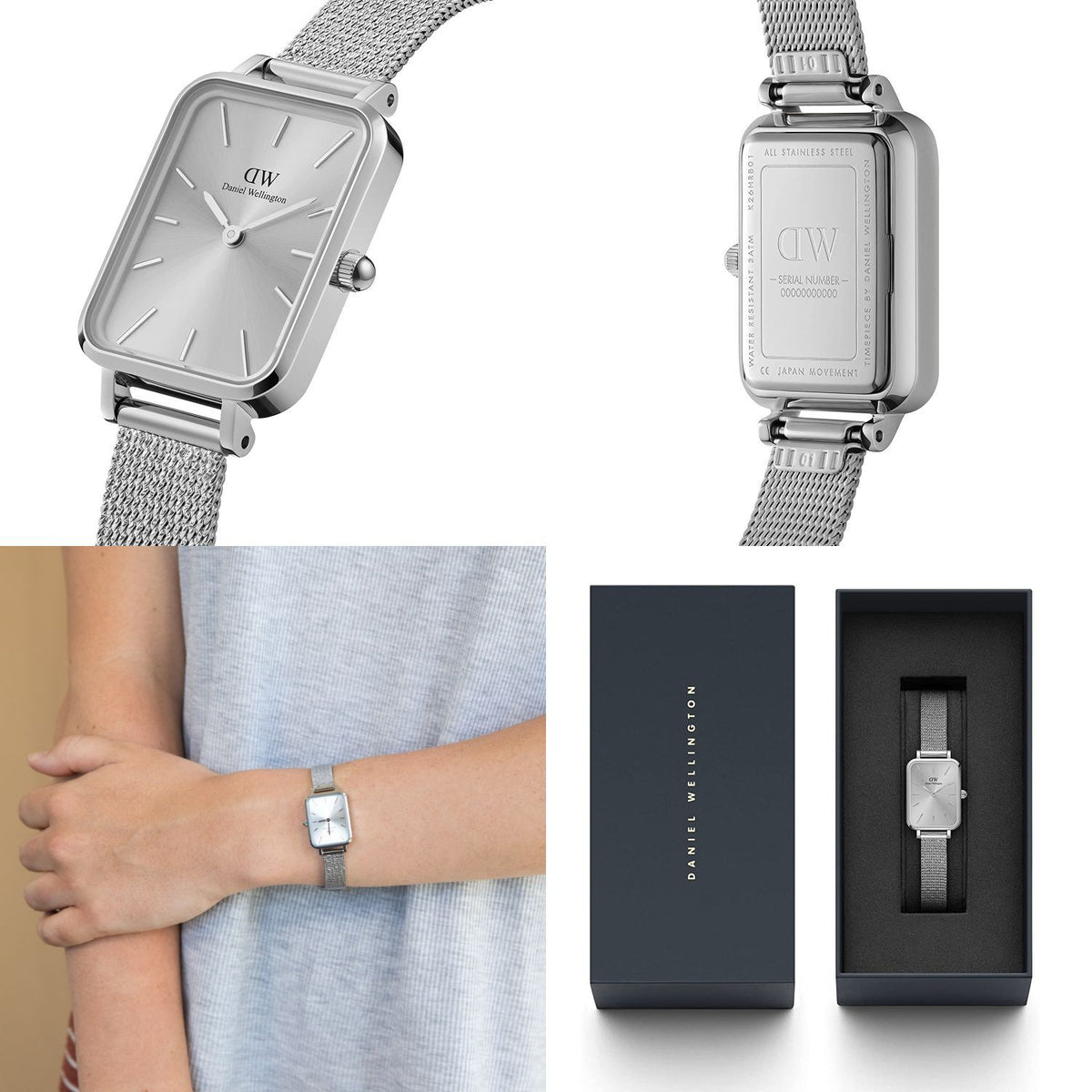 Daniel Wellington Quadro Unitone Silver Dial Silver Mesh Strap Watch For Women - DW00100486