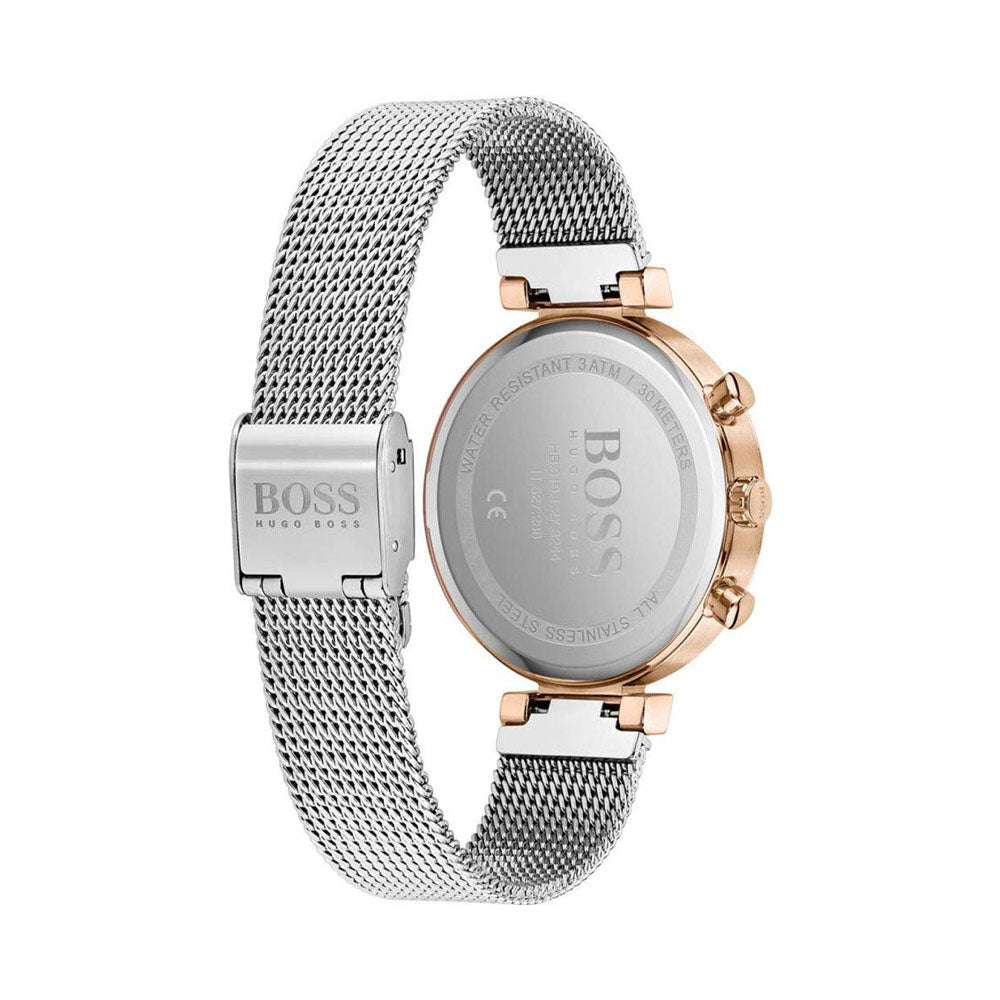 Hugo Boss Flawless Chronograph Silver Dial Silver Mesh Bracelet Watch for Women -1502551