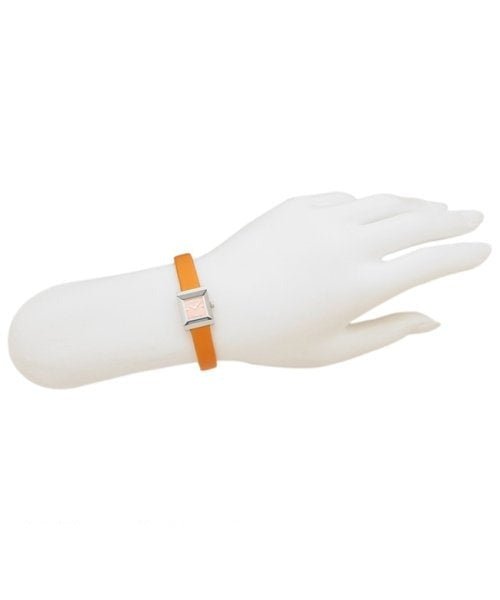 Gucci G-Frame Square Mother of Pearl Orange Dial Orange Leather Strap Watch For Women - YA128532