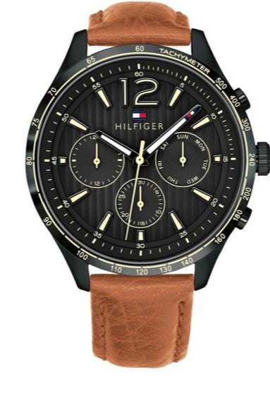 Tommy Hilfiger Gavin Chronograph Quartz Black Dial Brown Leather Strap Watch for Men - 1791470
