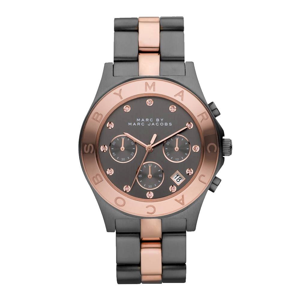 Marc Jacobs Blade Chronograph Grey Dial Two Tone Steel Strap Watch for Women - MBM8583