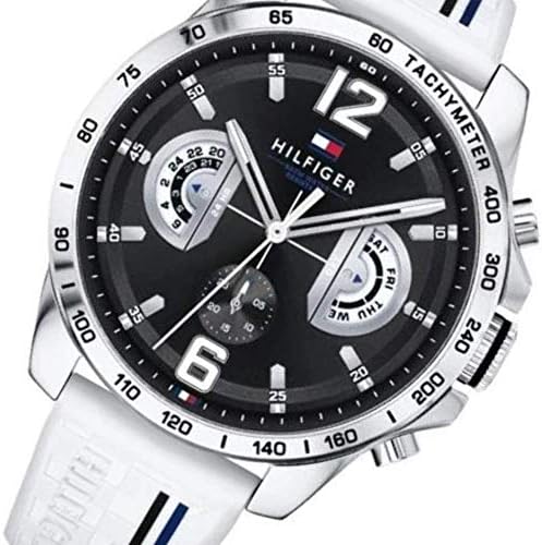 Tommy Hilfiger Multifunction Black Dial White Rubber Strap Watch for Men - 1791475