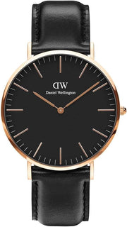 Daniel Wellington Classic Sheffield Black Dial Black Leather Strap Watch For Men - DW00100127