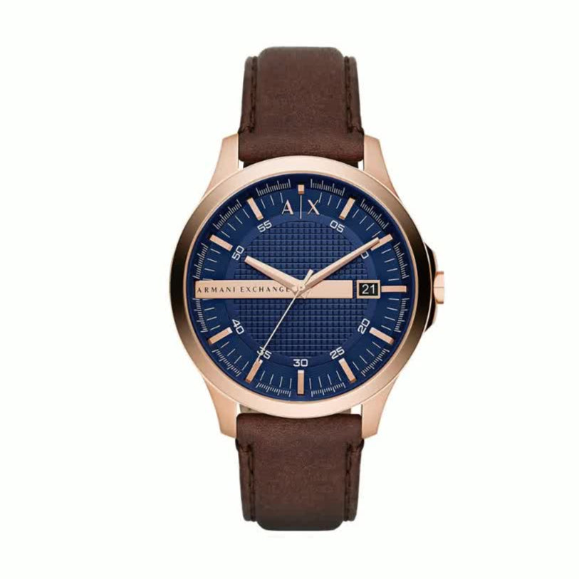 Armani Exchange Hampton Chronograph Blue Dial Brown Leather Strap Watch For Men - AX2172
