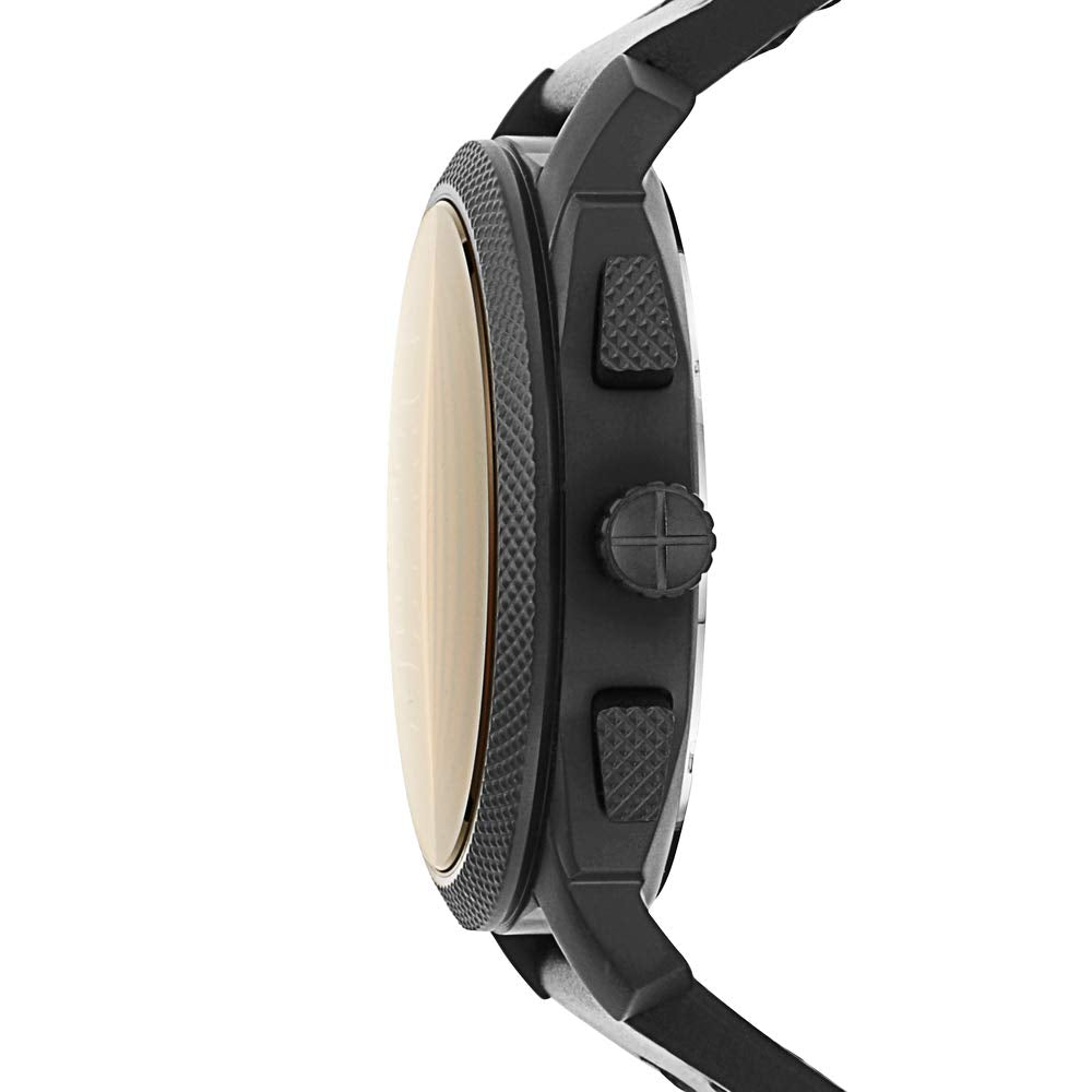 Fossil Machine Chronograph Black Dial Black Leather Strap Watch for Men - FS5586