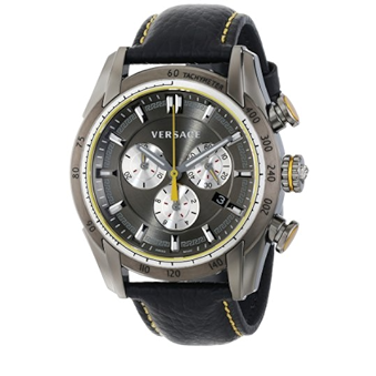 Versace V Ray Chronograph Grey Dial Black Leather Strap Watch for Men - VDB020014