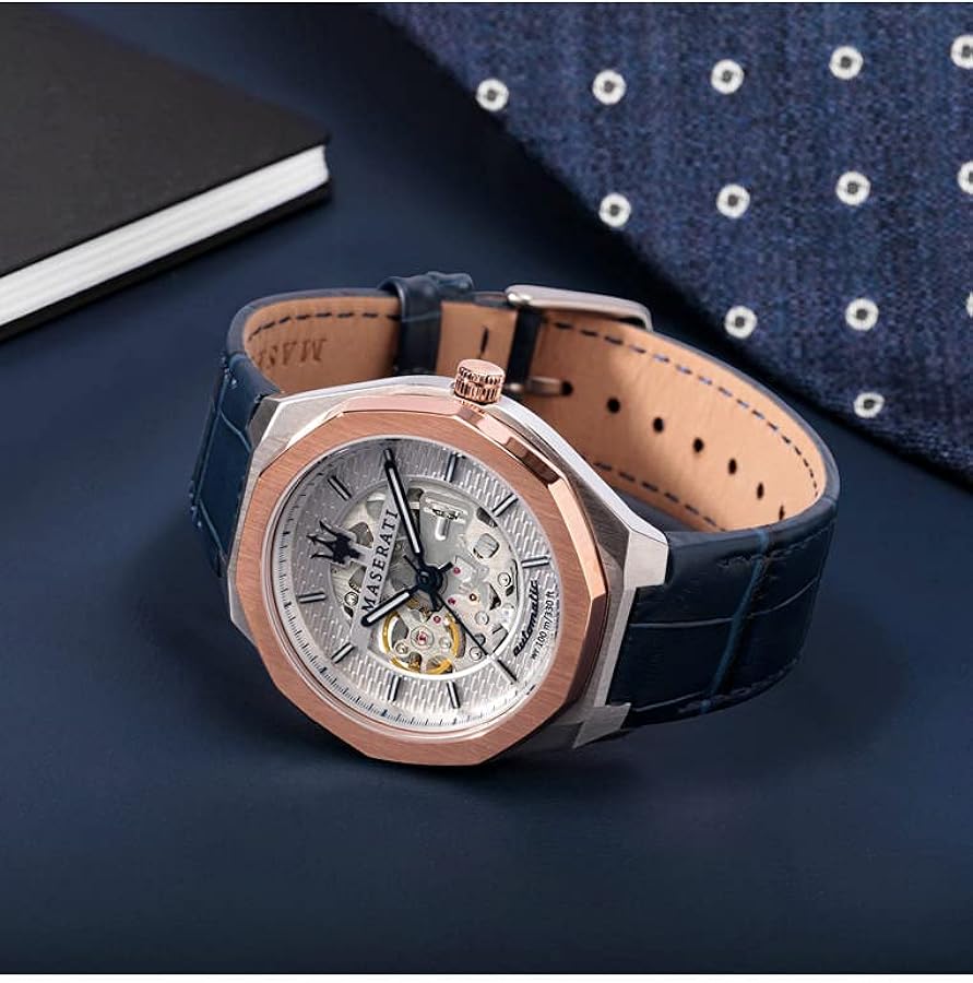 Maserati Stile Automatic Limited Edition White Dial Blue Leather Strap Watch For Men - R8821142001