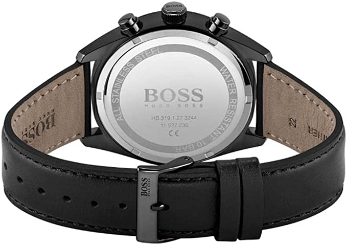 Hugo Boss Champion Chronograph Black Dial Black Leather Strap Watch for Men - 1513880