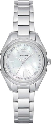 Emporio Armani Valeria Quartz Mother of Pearl Dial Silver Steel Strap Watch For Women - AR11030