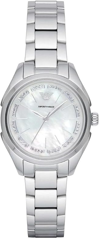 Emporio Armani Valeria Quartz Mother of Pearl Dial Silver Steel Strap Watch For Women - AR11030