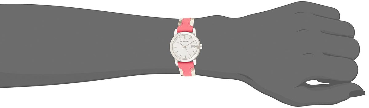 Burberry The City White Dial Haymarket Pink Leather Strap Watch for Women - BU9149