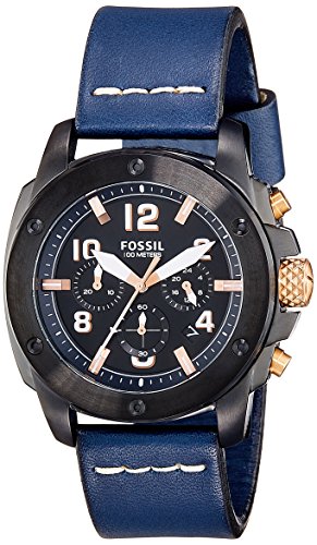 Fossil Modern Machine Chronograph Black Dial Blue Leather Strap Watch for Men - FS5066
