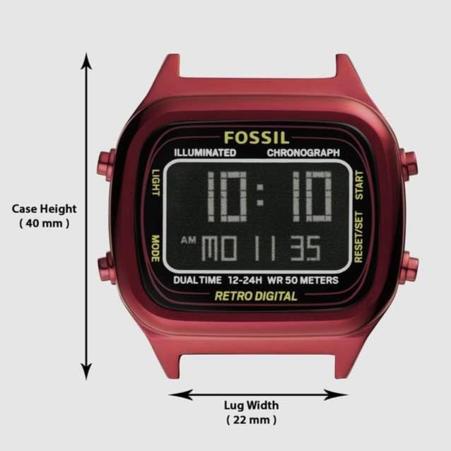 Fossil Retro Analog-Digital Black Dial Red Steel Strap Watch for Men - FS5897