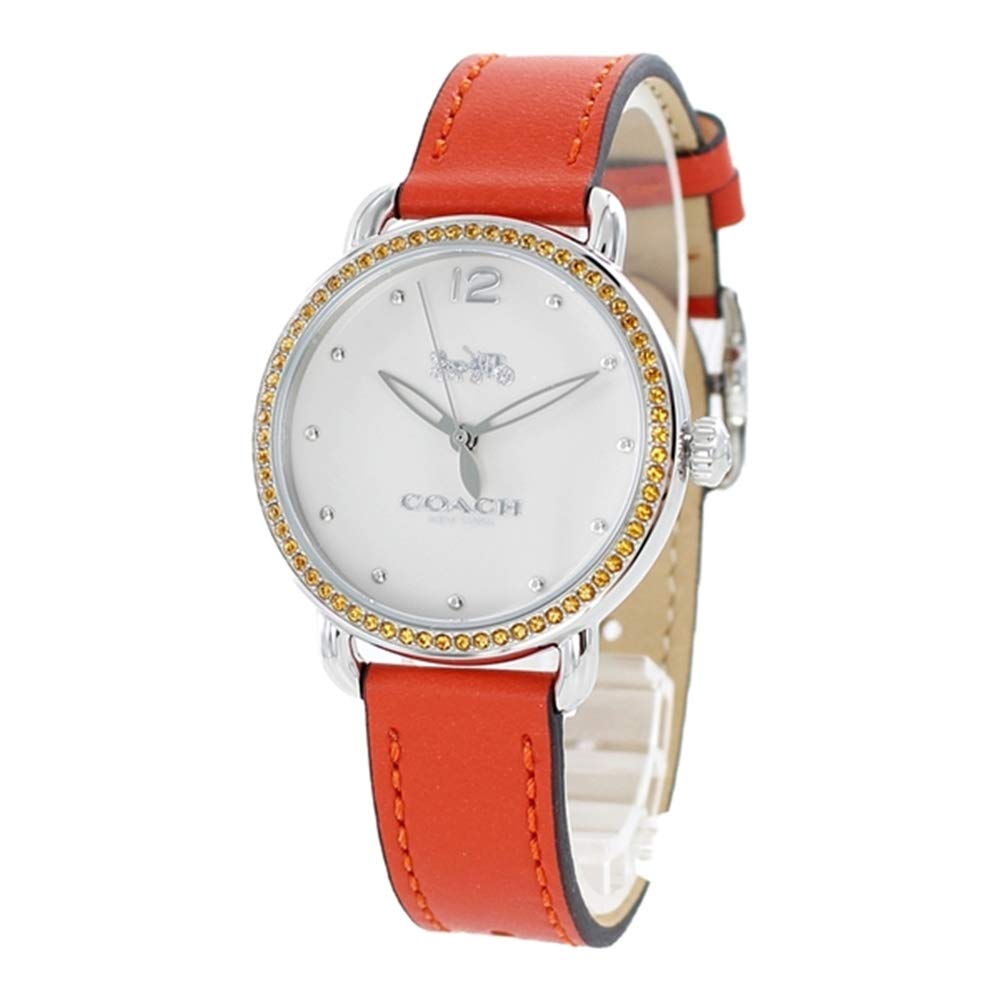Coach Delancey White Dial Orange Leather Strap Watch for Women - 14502880