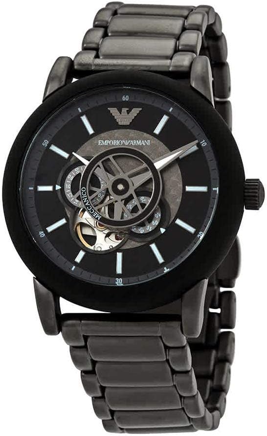 Emporio Armani Meccanico Automatic Black Dial Black Steel Strap Watch For Men - AR60010