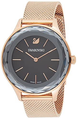 Swarovski Octea Nova Black Dial Rose Gold Mesh Bracelet Watch for Women - 5430424