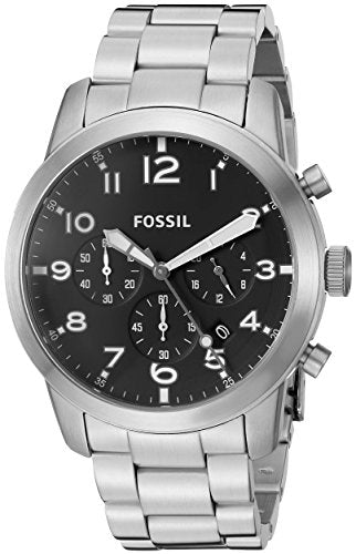 Fossil Pilot Chronograph Black Dial Silver Steel Strap Watch for Men - FS5141