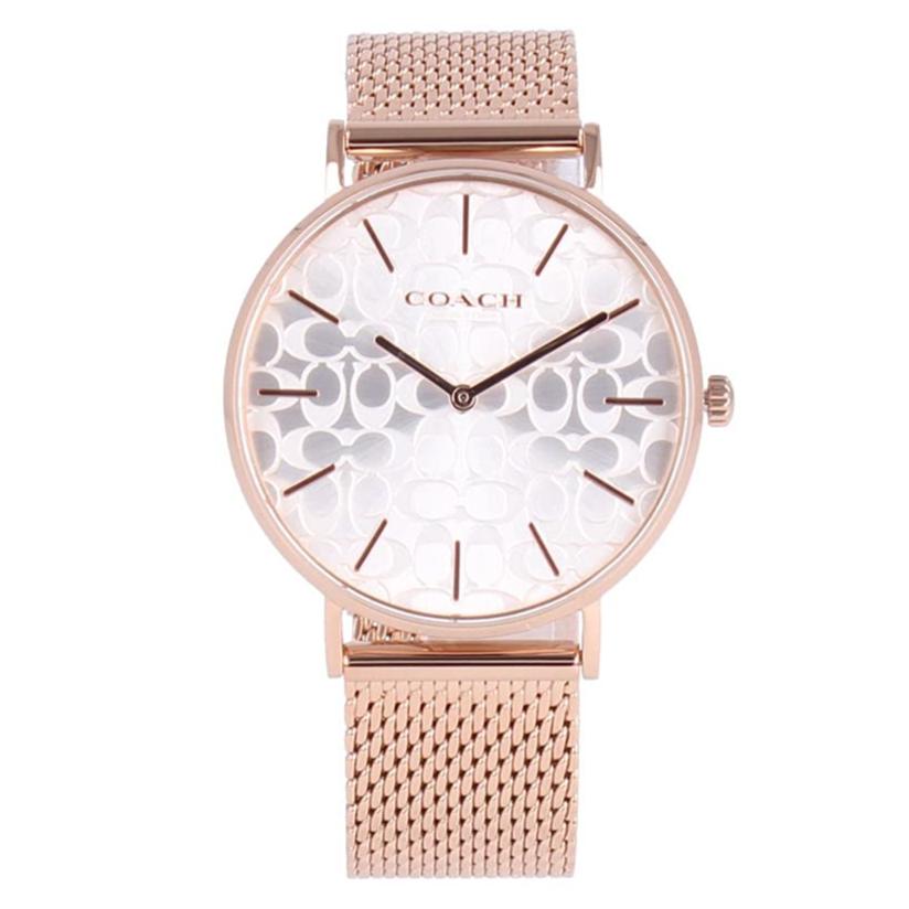Coach Perry Silver Dial Rose Gold Mesh Bracelet Watch for Women - 14503386