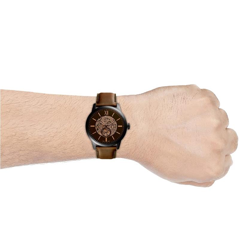 Fossil Townsman Automatic Black Dial Brown Leather Strap Watch for Men - ME3155