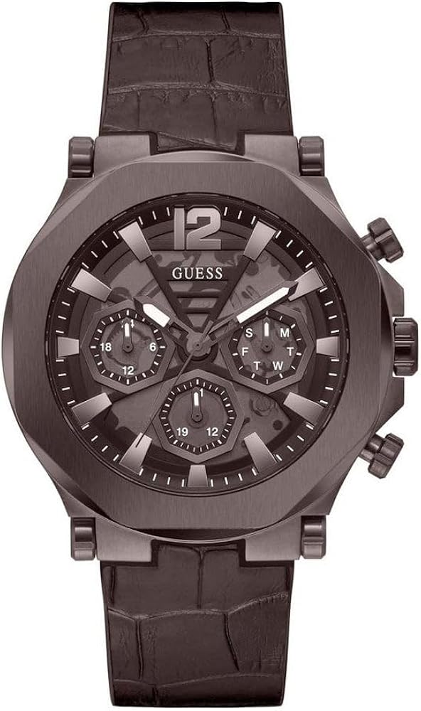 Guess Edge Chronograph Brown Dial Brown Leather Strap Watch For Men - GW0492G2