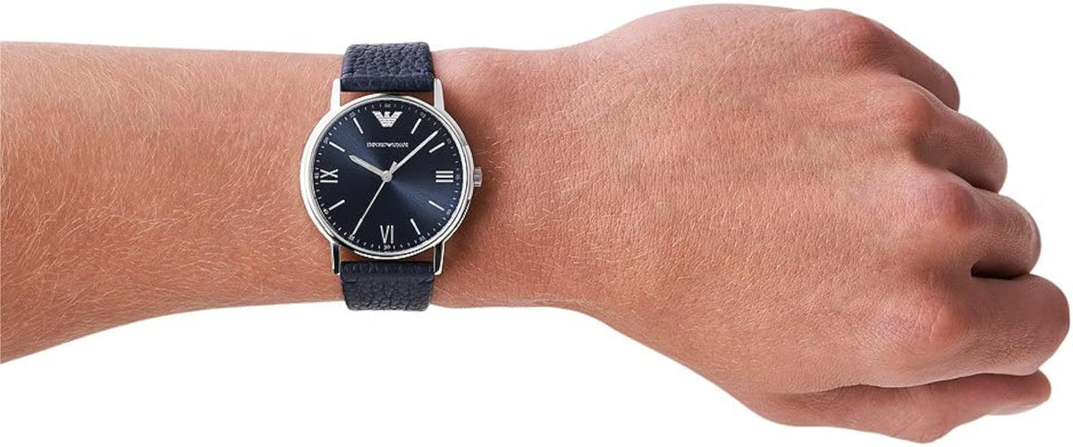 Emporio Armani Kappa Quartz Blue Dial Blue Leather Strap Watch For Women - AR11012