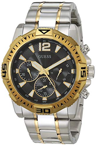Guess Commander Chronograph Black Dial Two Tone Steel Strap Watch for Men - GW0056G4